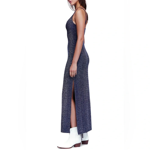 Free People Lola Maxi Slip Dress Navy Silver Glitter Romantic Fairy Festival - Picture 10 of 15
